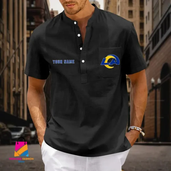 Los Angeles Rams Men Cotton Linen Short Sleeves Shirt SPTSSBBCCL031 - Image 6