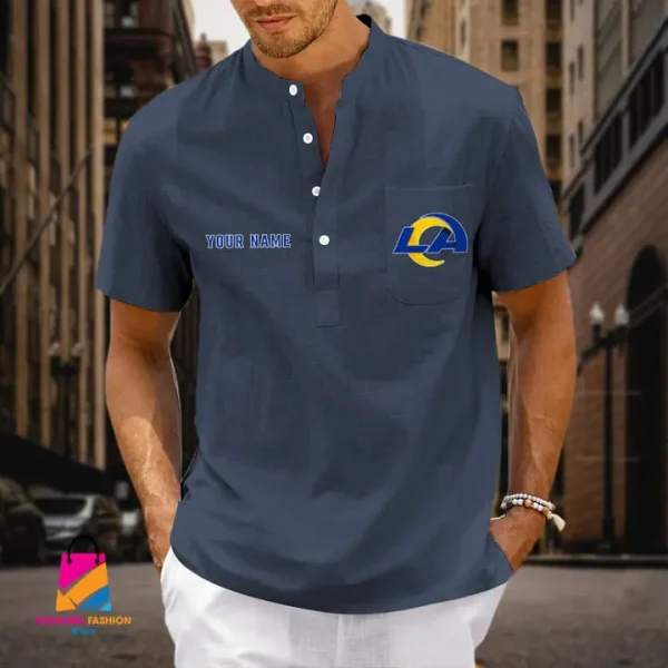 Los Angeles Rams Men Cotton Linen Short Sleeves Shirt SPTSSBBCCL031 - Image 7