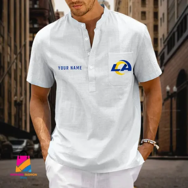 Los Angeles Rams Men Cotton Linen Short Sleeves Shirt SPTSSBBCCL031 - Image 8