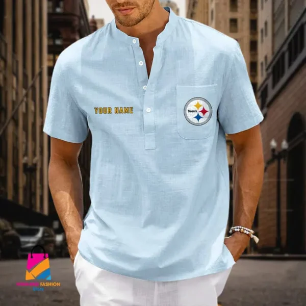 Pittsburgh Steelers Men Cotton Linen Short Sleeves Shirt SPTSSBBCCL032 - Image 5