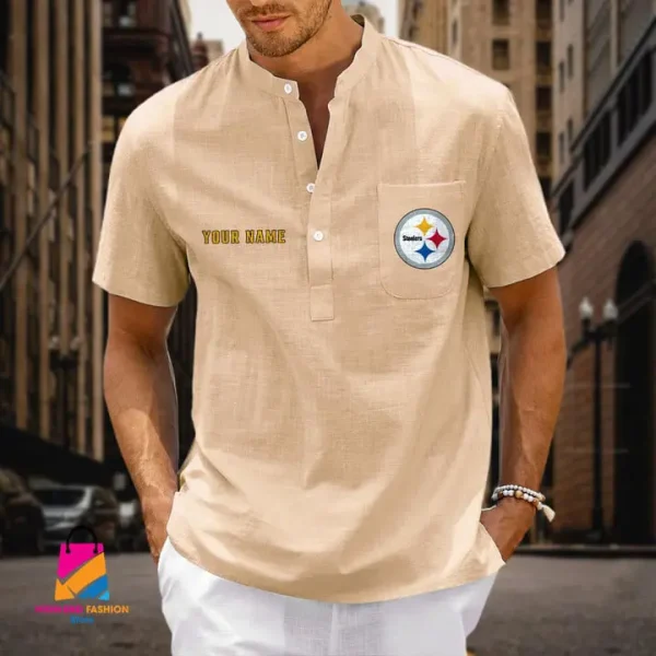 Pittsburgh Steelers Men Cotton Linen Short Sleeves Shirt SPTSSBBCCL032