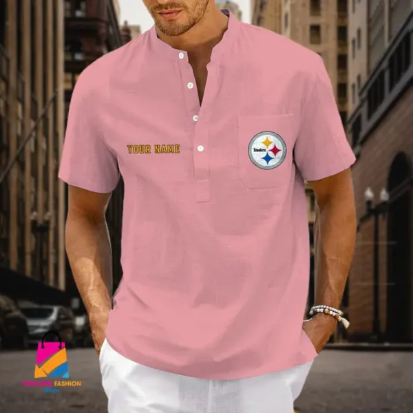 Pittsburgh Steelers Men Cotton Linen Short Sleeves Shirt SPTSSBBCCL032 - Image 6