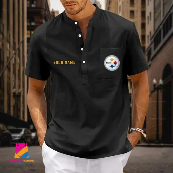 Pittsburgh Steelers Men Cotton Linen Short Sleeves Shirt SPTSSBBCCL032 - Image 8