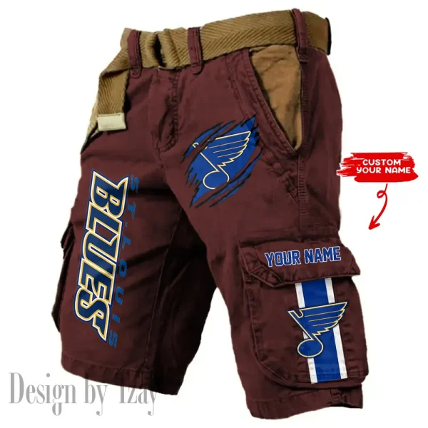 St. Louis Blues Pocket Print Cargo Shorts (Belt Not Included) trending 2025 S9MCS380