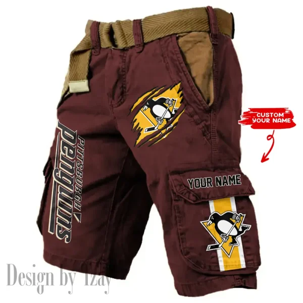 Pittsburgh Penguins Pocket Print Cargo Shorts (Belt Not Included) trending 2025 S9MCS383