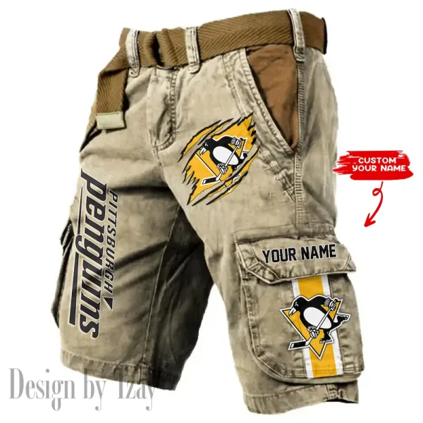 Pittsburgh Penguins Pocket Print Cargo Shorts (Belt Not Included) trending 2025 S9MCS383 - Image 5