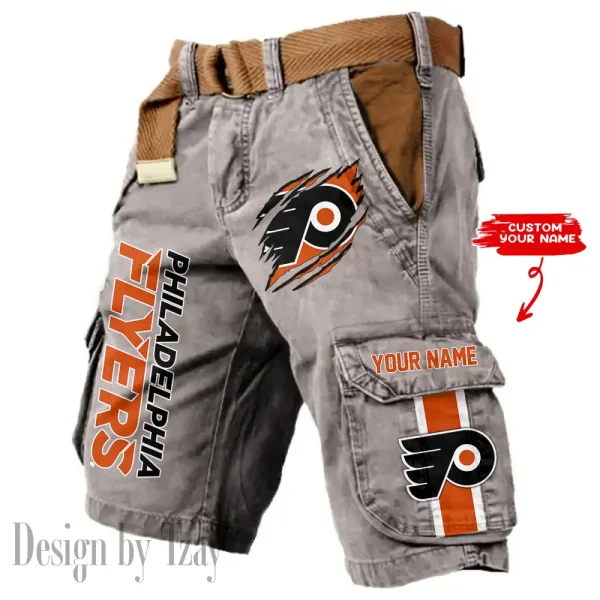 Philadelphia Flyers Pocket Print Cargo Shorts (Belt Not Included) trending 2025 S9MCS384 - Image 3