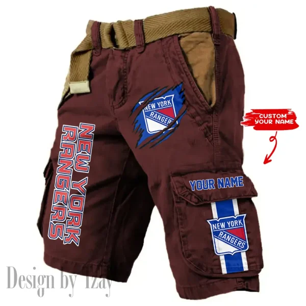 New York Rangers Pocket Print Cargo Shorts (Belt Not Included) trending 2025 S9MCS386