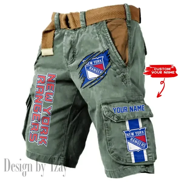 New York Rangers Pocket Print Cargo Shorts (Belt Not Included) trending 2025 S9MCS386 - Image 2