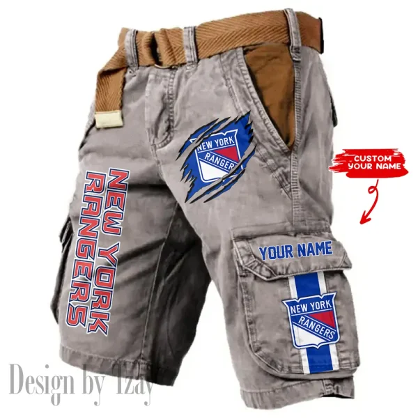 New York Rangers Pocket Print Cargo Shorts (Belt Not Included) trending 2025 S9MCS386 - Image 3