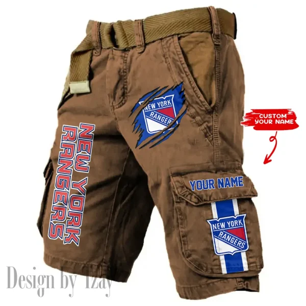 New York Rangers Pocket Print Cargo Shorts (Belt Not Included) trending 2025 S9MCS386 - Image 4