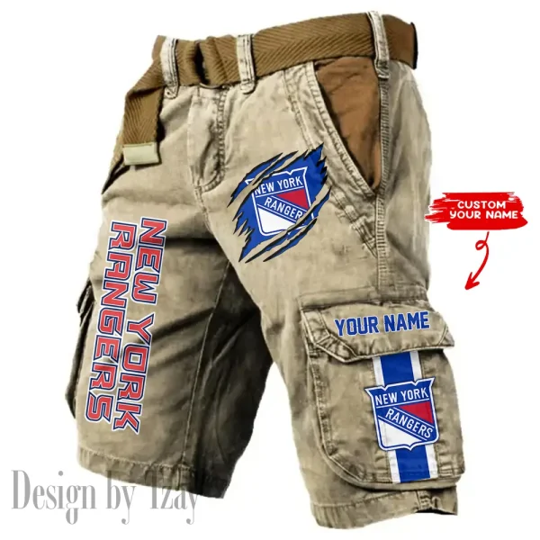 New York Rangers Pocket Print Cargo Shorts (Belt Not Included) trending 2025 S9MCS386 - Image 5