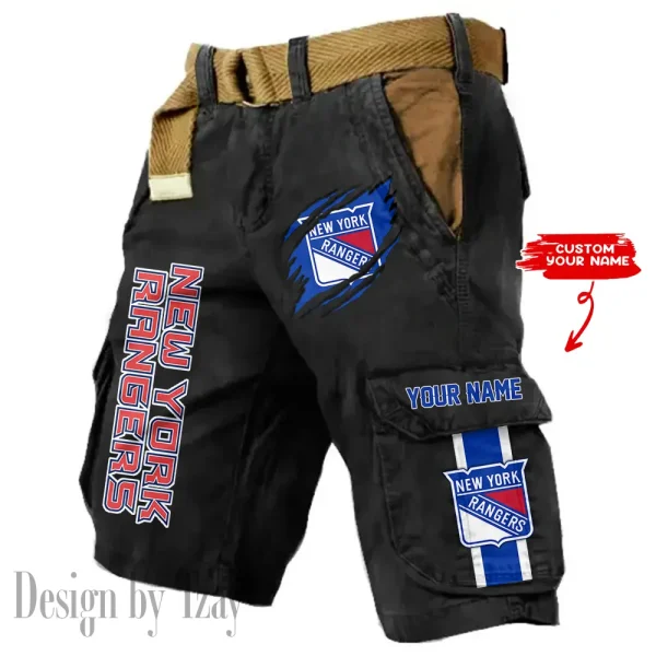 New York Rangers Pocket Print Cargo Shorts (Belt Not Included) trending 2025 S9MCS386 - Image 6