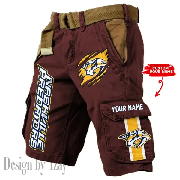 Nashville Predators Pocket Print Cargo Shorts (Belt Not Included) trending 2025 S9MCS389