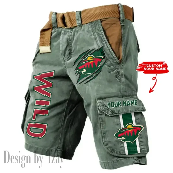 Minnesota Wild Pocket Print Cargo Shorts (Belt Not Included) trending 2025 S9MCS391 - Image 2
