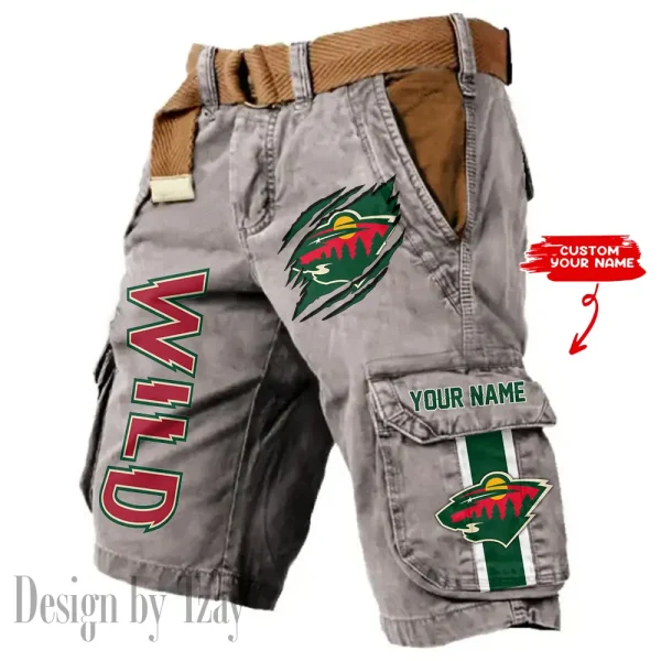 Minnesota Wild Pocket Print Cargo Shorts (Belt Not Included) trending 2025 S9MCS391 - Image 3