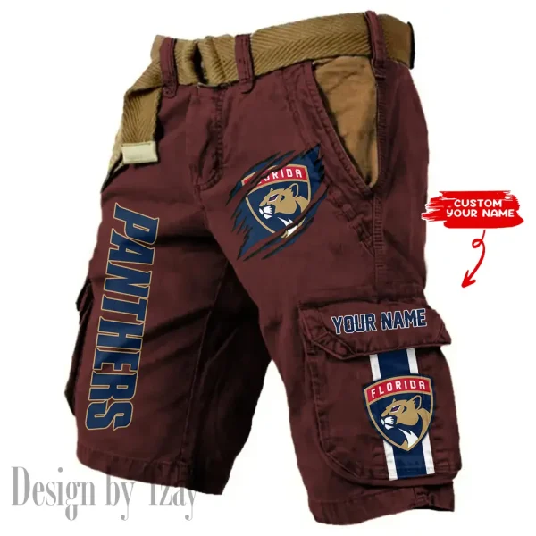 Florida Panthers Pocket Print Cargo Shorts (Belt Not Included) trending 2025 S9MCS393