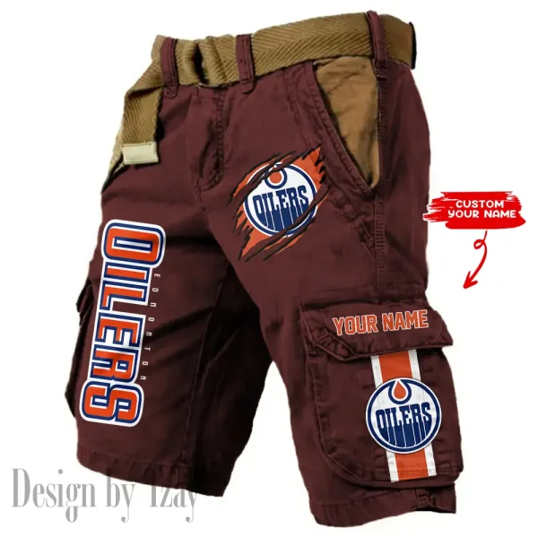 Edmonton Oilers Pocket Print Cargo Shorts (Belt Not Included) trending 2025 S9MCS394
