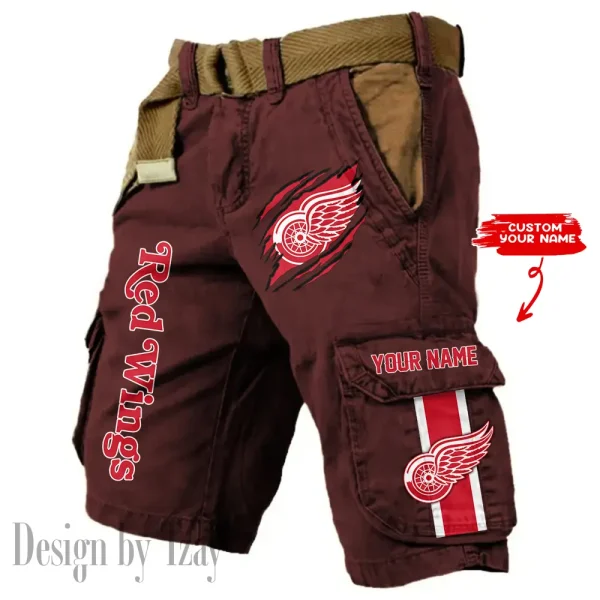 Detroit Red Wings Pocket Print Cargo Shorts (Belt Not Included) trending 2025 S9MCS395