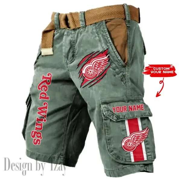 Detroit Red Wings Pocket Print Cargo Shorts (Belt Not Included) trending 2025 S9MCS395 - Image 2