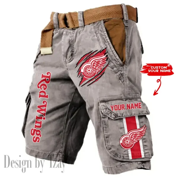 Detroit Red Wings Pocket Print Cargo Shorts (Belt Not Included) trending 2025 S9MCS395 - Image 3