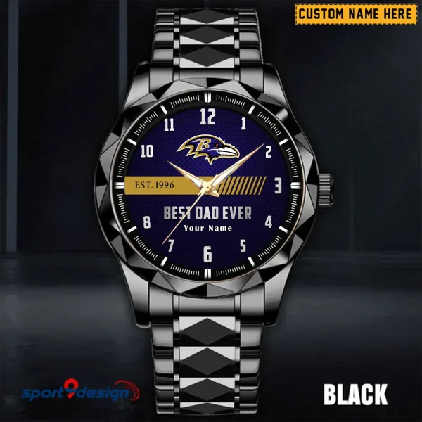 Baltimore Ravens Best Dad Ever Luxury Diamond Men Wristwatch Father's Day Gift SPTDMW165 - Image 4