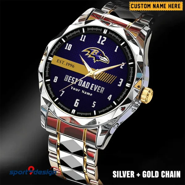 Baltimore Ravens Best Dad Ever Luxury Diamond Men Wristwatch Father's Day Gift SPTDMW165 - Image 5