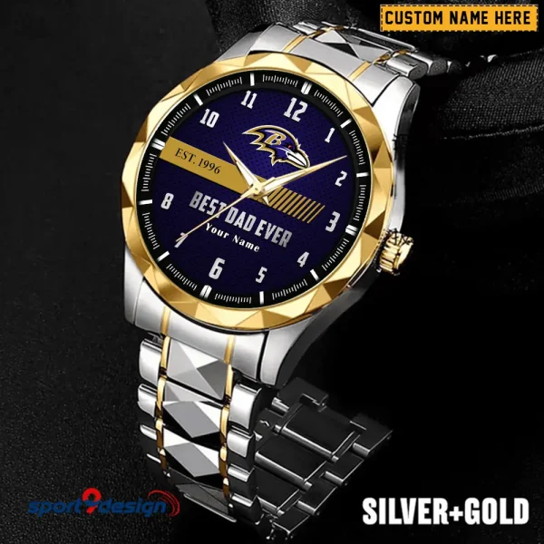 Baltimore Ravens Best Dad Ever Luxury Diamond Men Wristwatch Father's Day Gift SPTDMW165