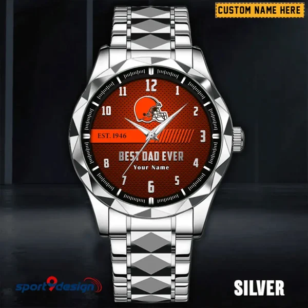 Cleveland Browns Best Dad Ever Luxury Diamond Men Wristwatch Father's Day Gift SPTDMW170 - Image 3