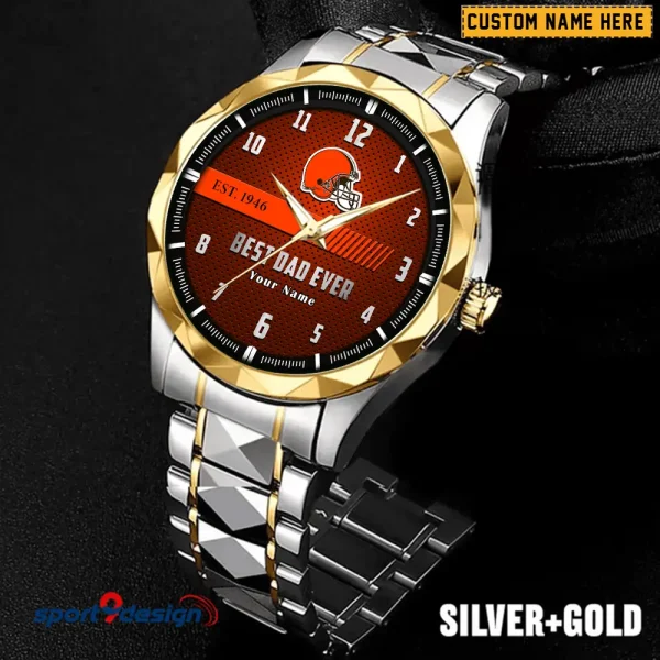 Cleveland Browns Best Dad Ever Luxury Diamond Men Wristwatch Father's Day Gift SPTDMW170