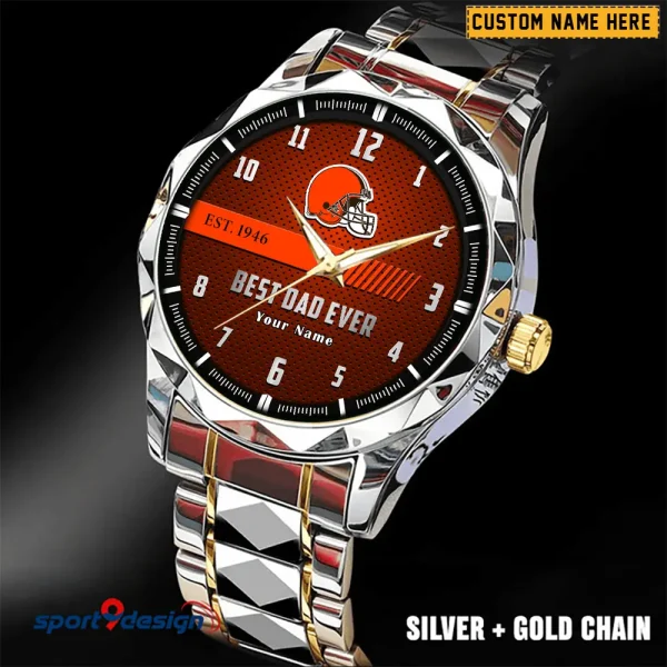 Cleveland Browns Best Dad Ever Luxury Diamond Men Wristwatch Father's Day Gift SPTDMW170 - Image 4