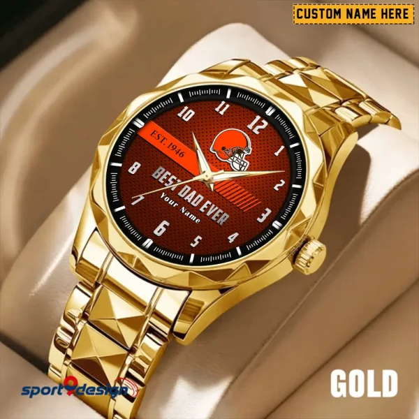 Cleveland Browns Best Dad Ever Luxury Diamond Men Wristwatch Father's Day Gift SPTDMW170 - Image 5