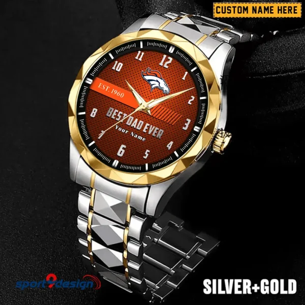Denver Broncos Best Dad Ever Luxury Diamond Men Wristwatch Father's Day Gift SPTDMW172