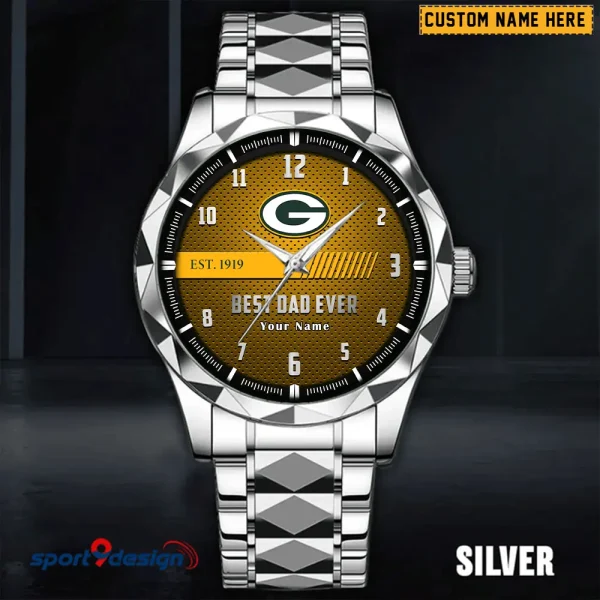 Green Bay Packers Best Dad Ever Luxury Diamond Men Wristwatch Father's Day Gift SPTDMW174 - Image 3