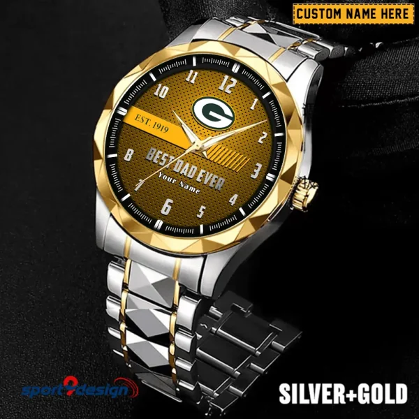 Green Bay Packers Best Dad Ever Luxury Diamond Men Wristwatch Father's Day Gift SPTDMW174