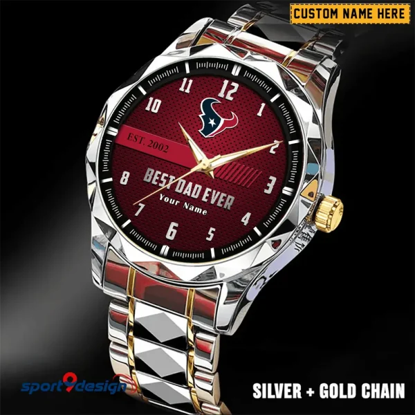 Houston Texans Best Dad Ever Luxury Diamond Men Wristwatch Father's Day Gift SPTDMW175 - Image 2