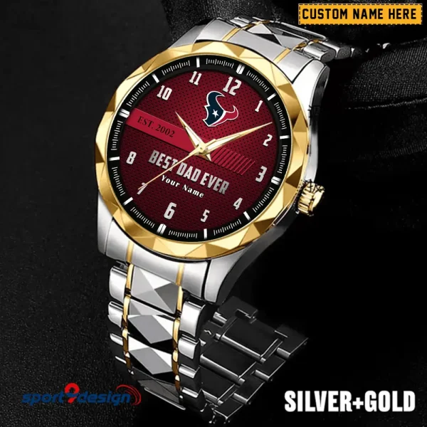 Houston Texans Best Dad Ever Luxury Diamond Men Wristwatch Father's Day Gift SPTDMW175