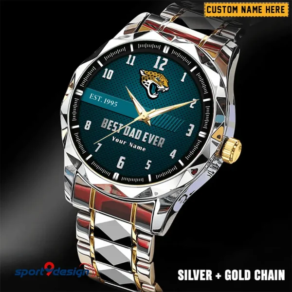 Jacksonville Jaguars Best Dad Ever Luxury Diamond Men Wristwatch Father's Day Gift SPTDMW177 - Image 3