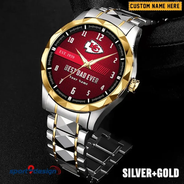 Kansas City Chiefs Best Dad Ever Luxury Diamond Men Wristwatch Father's Day Gift SPTDMW178