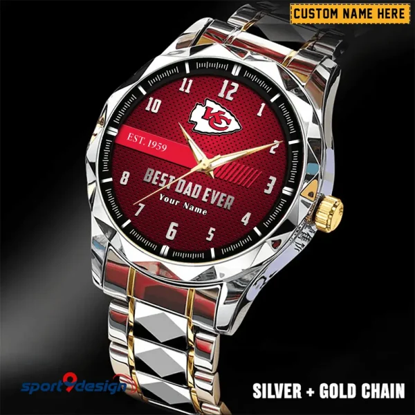 Kansas City Chiefs Best Dad Ever Luxury Diamond Men Wristwatch Father's Day Gift SPTDMW178 - Image 5