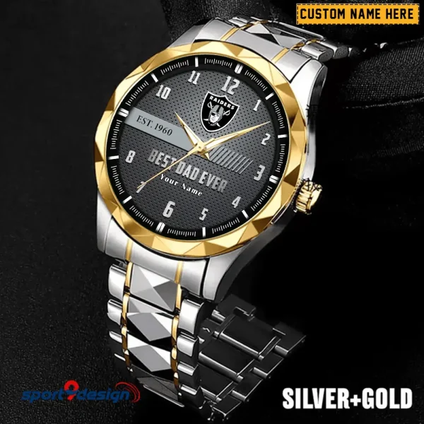Las Vegas Raiders Best Dad Ever Luxury Diamond Men Wristwatch Father's Day Gift SPTDMW179
