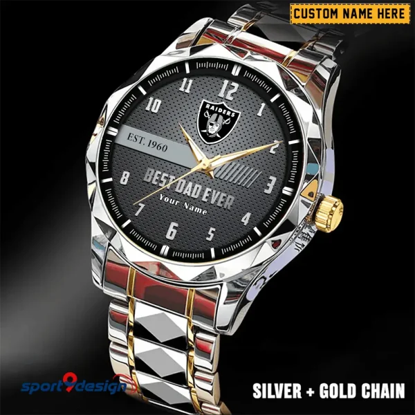 Las Vegas Raiders Best Dad Ever Luxury Diamond Men Wristwatch Father's Day Gift SPTDMW179 - Image 5