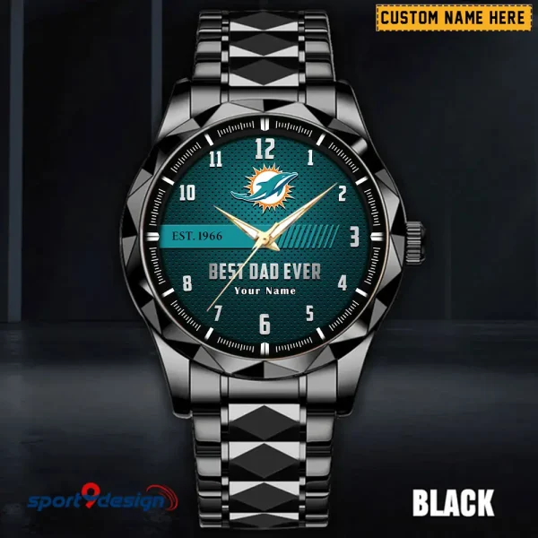 Miami Dolphins Best Dad Ever Luxury Diamond Men Wristwatch Father's Day Gift SPTDMW182 - Image 2