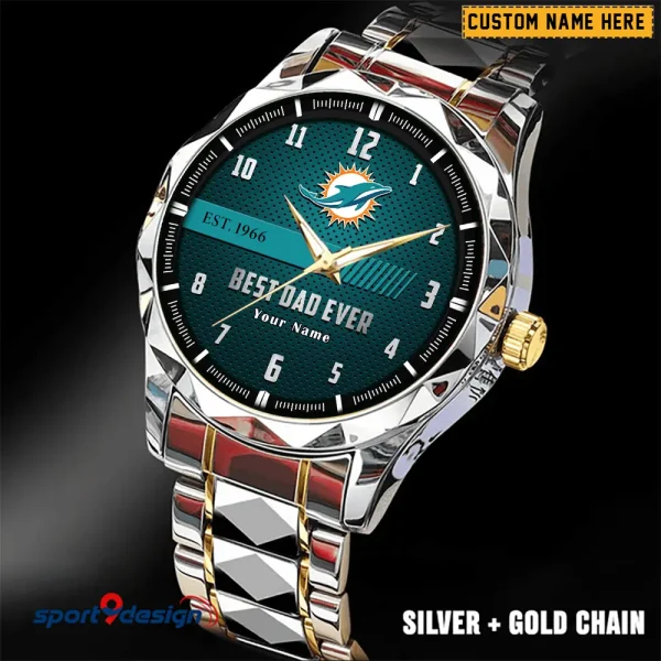 Miami Dolphins Best Dad Ever Luxury Diamond Men Wristwatch Father's Day Gift SPTDMW182 - Image 3