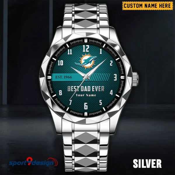 Miami Dolphins Best Dad Ever Luxury Diamond Men Wristwatch Father's Day Gift SPTDMW182 - Image 4