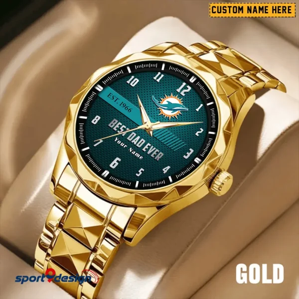 Miami Dolphins Best Dad Ever Luxury Diamond Men Wristwatch Father's Day Gift SPTDMW182 - Image 5