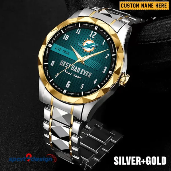 Miami Dolphins Best Dad Ever Luxury Diamond Men Wristwatch Father's Day Gift SPTDMW182