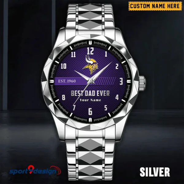 Minnesota Vikings Best Dad Ever Luxury Diamond Men Wristwatch Father's Day Gift SPTDMW183 - Image 2