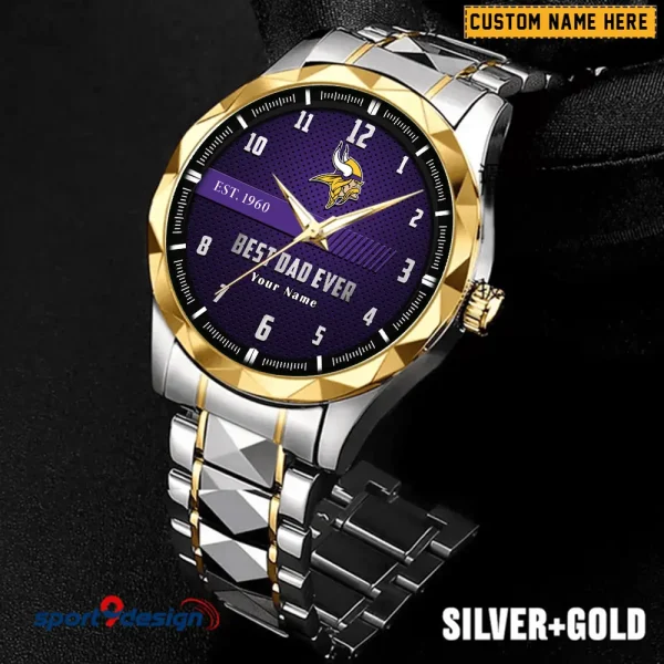 Minnesota Vikings Best Dad Ever Luxury Diamond Men Wristwatch Father's Day Gift SPTDMW183