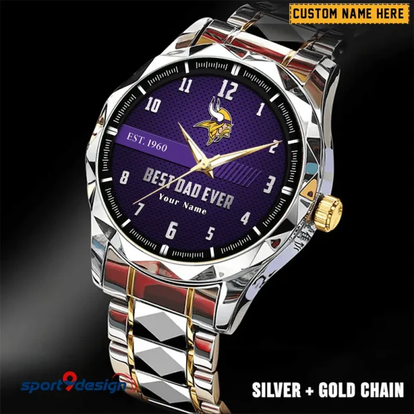Minnesota Vikings Best Dad Ever Luxury Diamond Men Wristwatch Father's Day Gift SPTDMW183 - Image 4